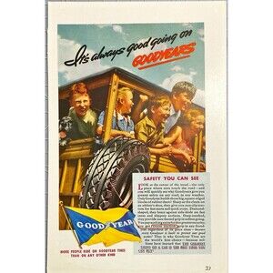 Goodyear "Safety You Can See-Children in Car Art Piece" Vintage Print Ad 1937